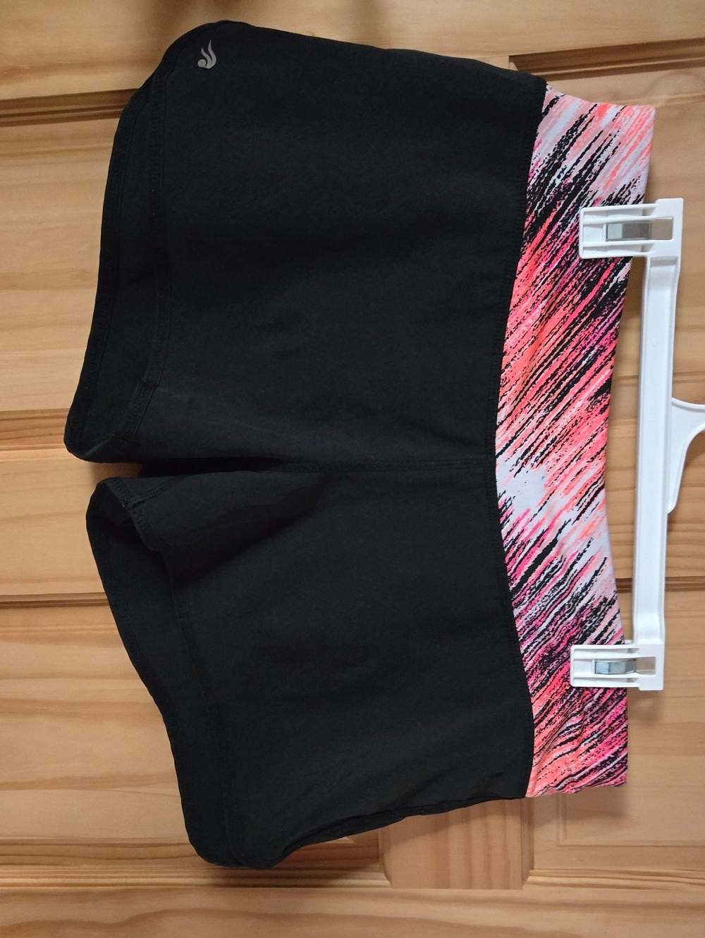 Women’s Black Athletic Shorts with Pink Patterned Waistband
